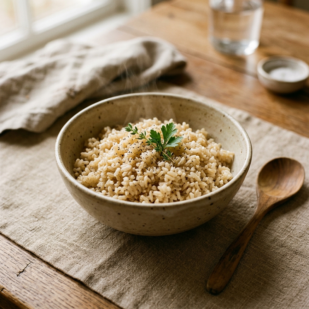 A bowl of freshly fluffed Brown Harvest Rice